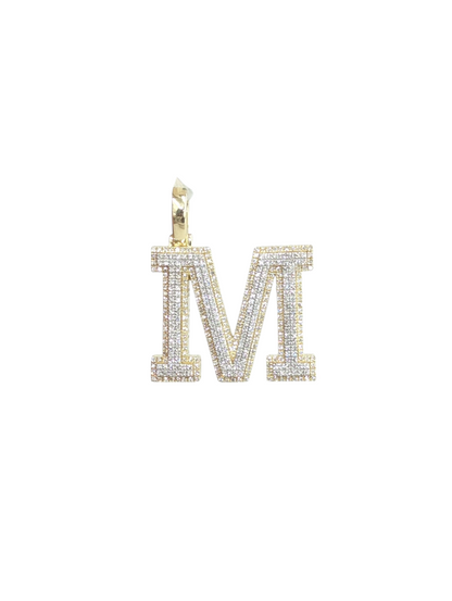 REAL DIAMOND 10KT TWO TONE BLOCK LETTER A- Z PENDANT