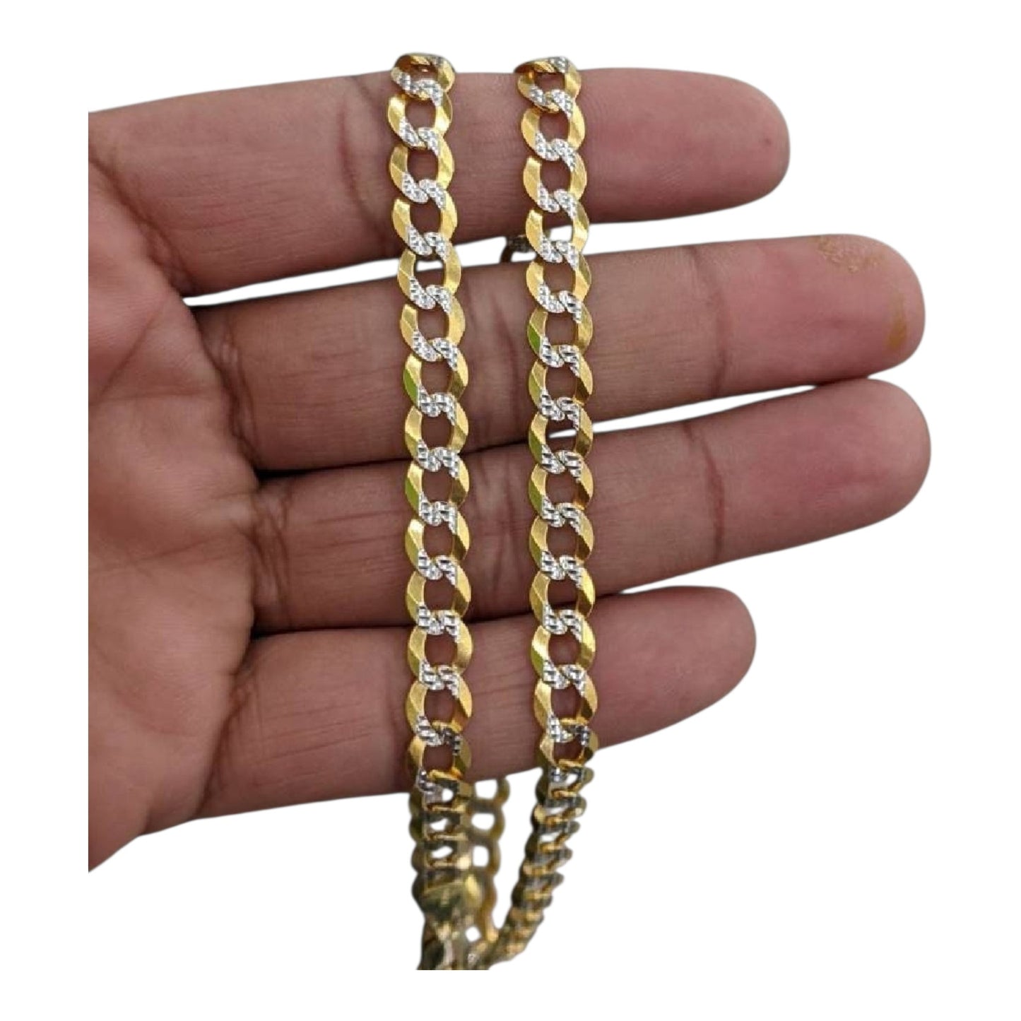 14KT REAL GOLD SOLID CUBAN DIAMOND CUT CHAIN 7 MM