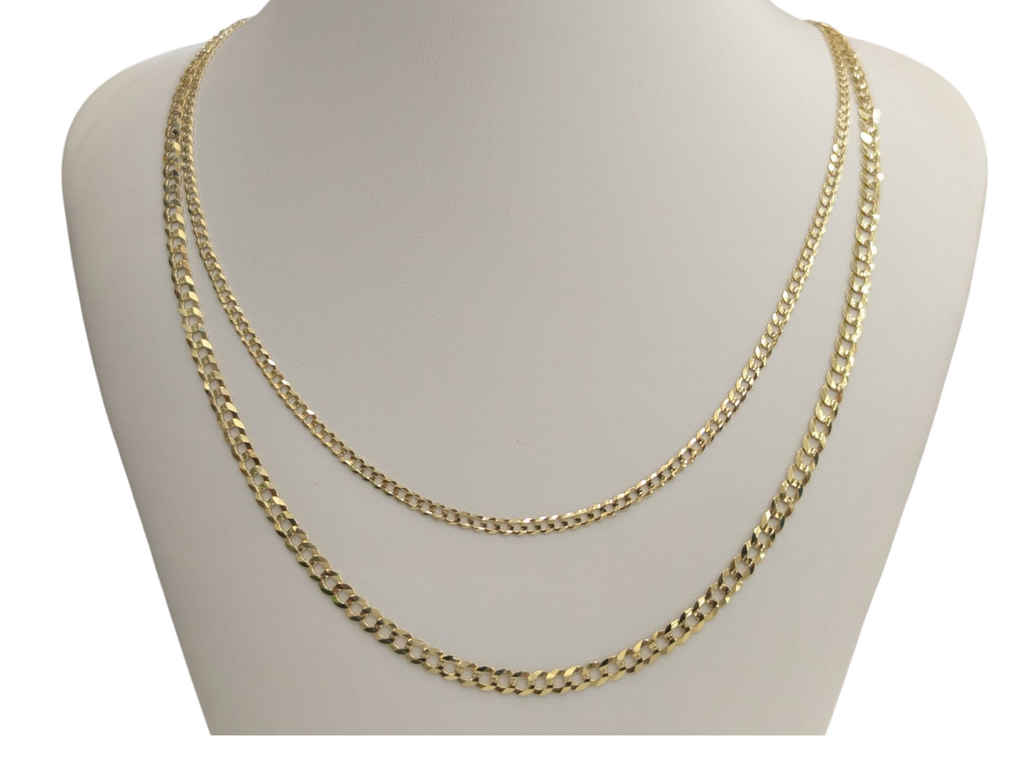 10kt REAL GOLD SOLID CUBAN CURB CHAIN 2.5 MM 3.6 MM FOR MEN AND WOMEN