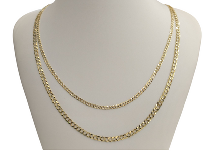 10kt REAL GOLD SOLID CUBAN CURB CHAIN 2.5 MM 3.6 MM FOR MEN AND WOMEN