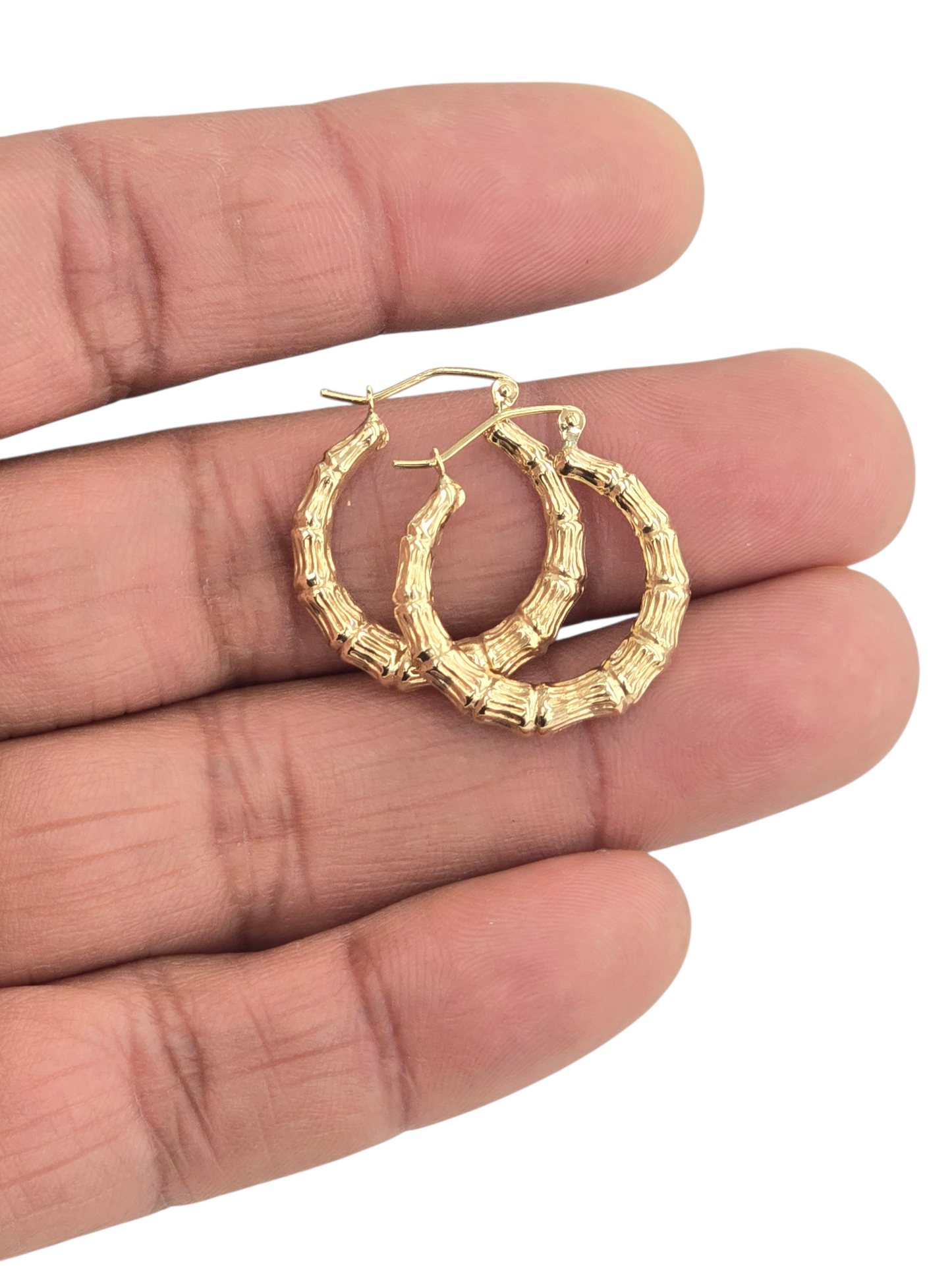 14KT REAL GOLD BAMBOO STYLE HOOP EARRING