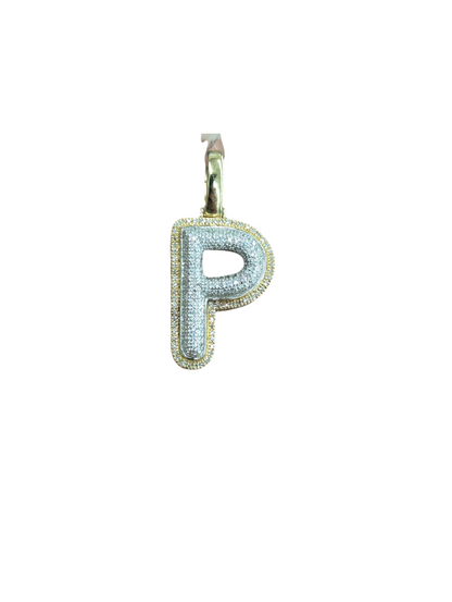 REAL DIAMOND 10KT TWO TONE BUBBLE LETTER A- Z PENDANT