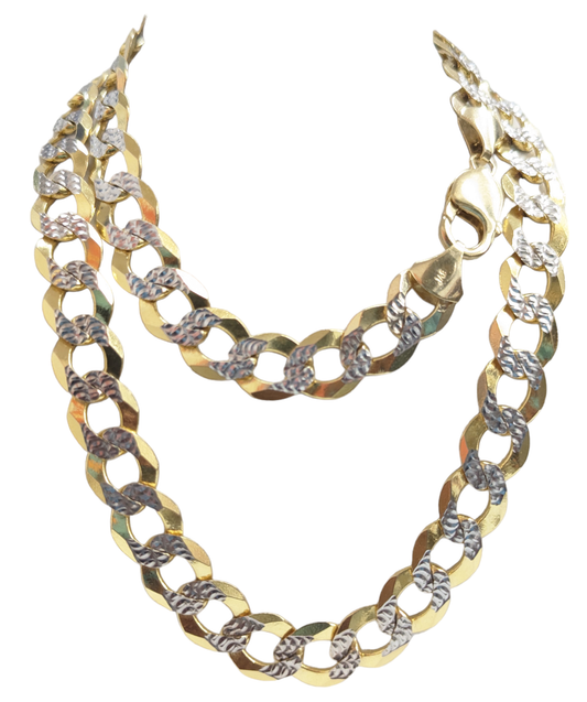 14KT REAL GOLD SOLID CUBAN CURB DIAMOND CUT CHAIN 11.3 MM