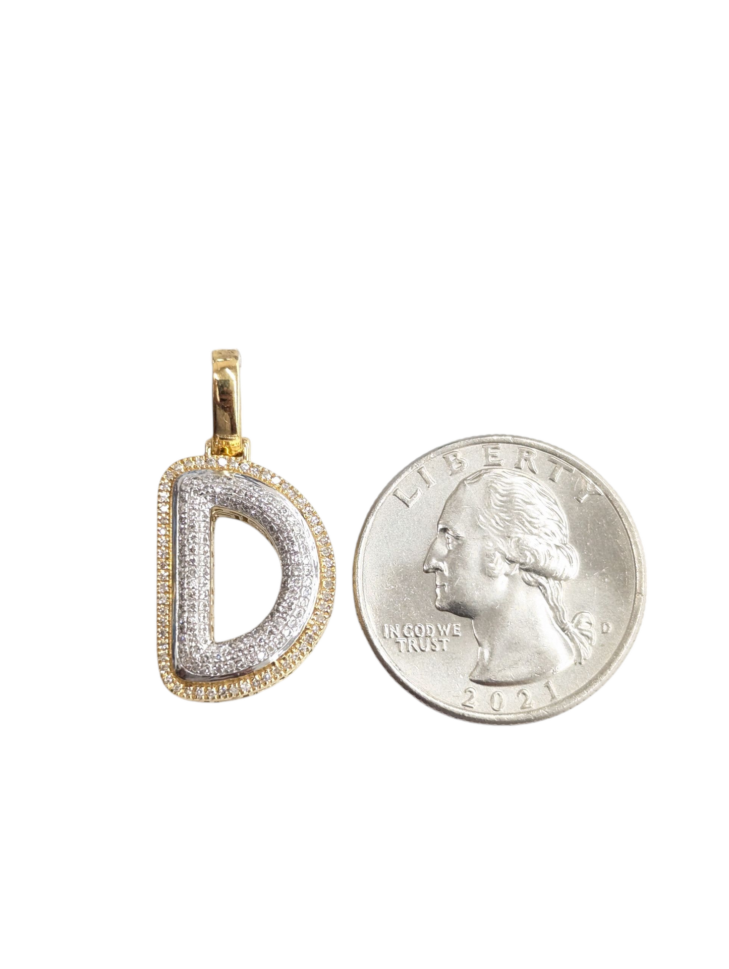 REAL DIAMOND 10KT TWO TONE BUBBLE LETTER A- Z PENDANT