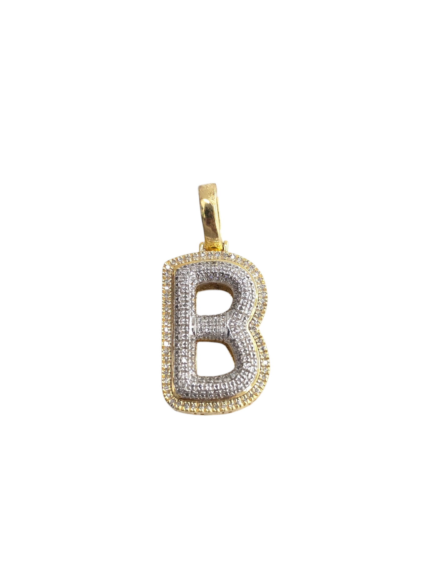 REAL DIAMOND 10KT TWO TONE BUBBLE LETTER A- Z PENDANT