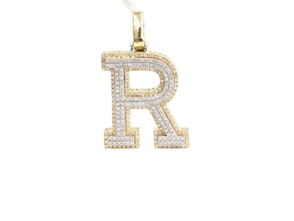 REAL DIAMOND 10KT TWO TONE BLOCK LETTER A- Z PENDANT