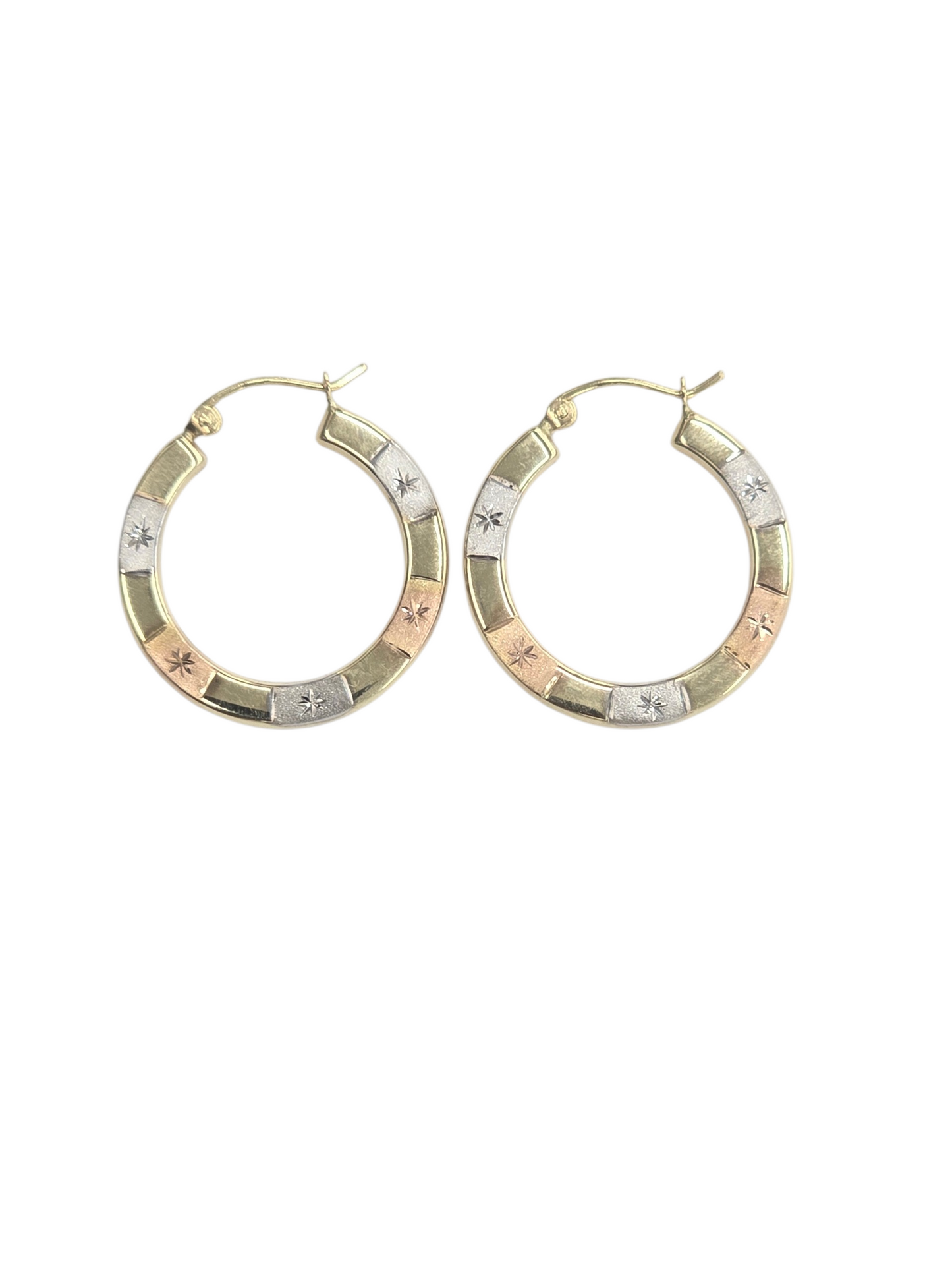 14KT REAL GOLD TRICOLOR HOOP EARRING