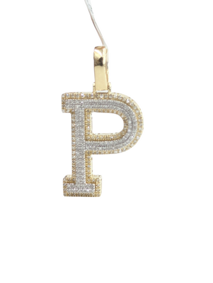 REAL DIAMOND 10KT TWO TONE BLOCK LETTER A- Z PENDANT