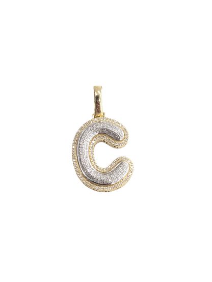 REAL DIAMOND 10KT TWO TONE BUBBLE LETTER A- Z PENDANT