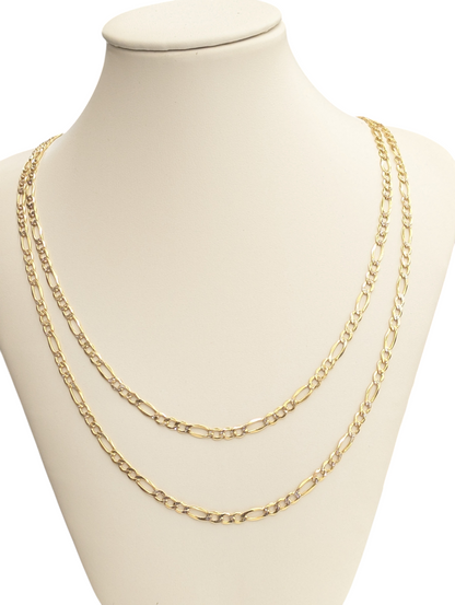 10kt Real Gold Figaro Diamond Cut Chain 3.5mm