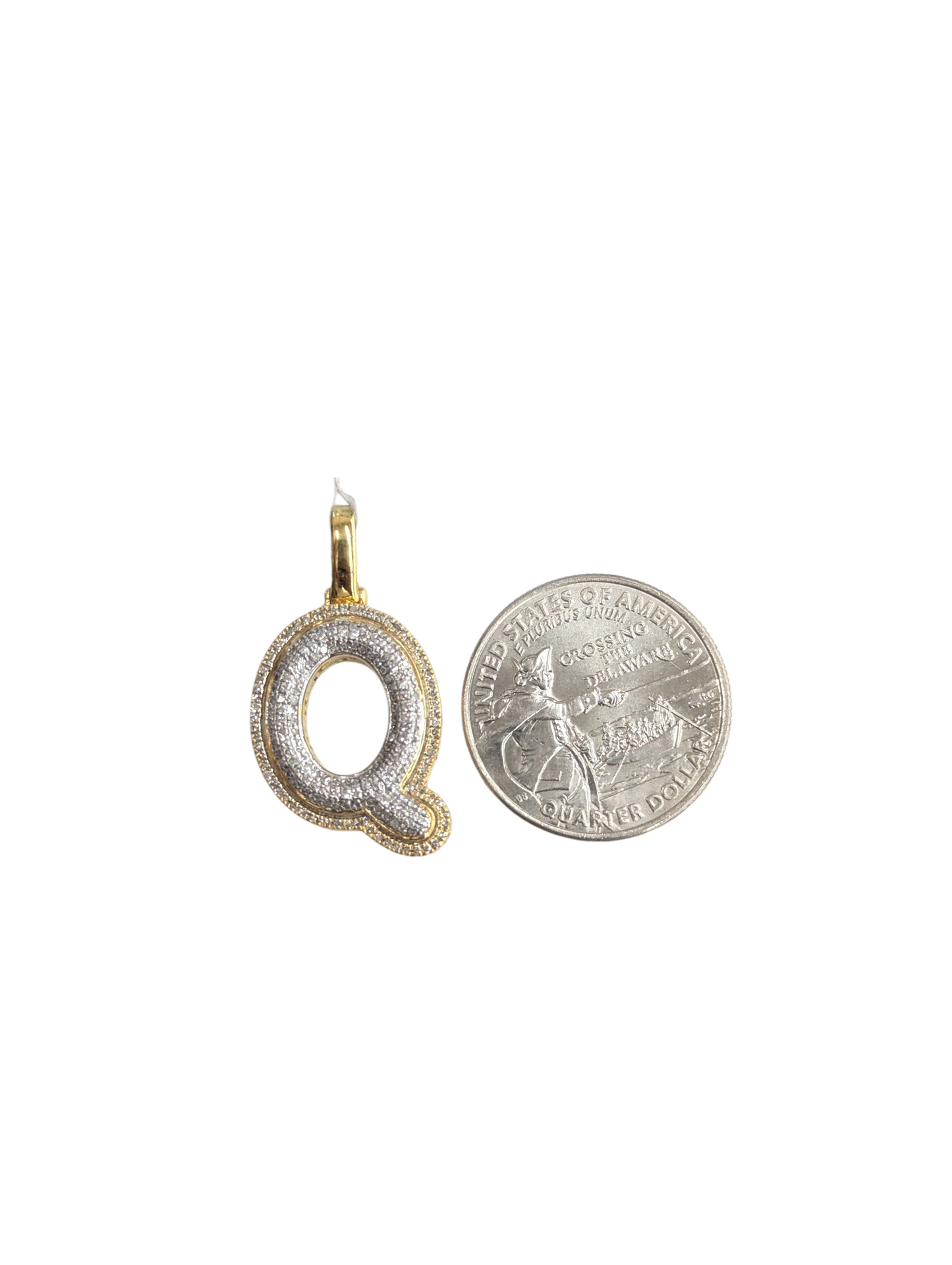 REAL DIAMOND 10KT TWO TONE BUBBLE LETTER A- Z PENDANT