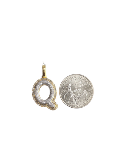REAL DIAMOND 10KT TWO TONE BUBBLE LETTER A- Z PENDANT