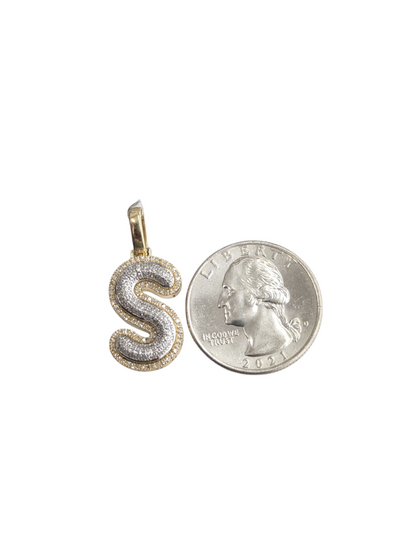 REAL DIAMOND 10KT TWO TONE BUBBLE LETTER A- Z PENDANT