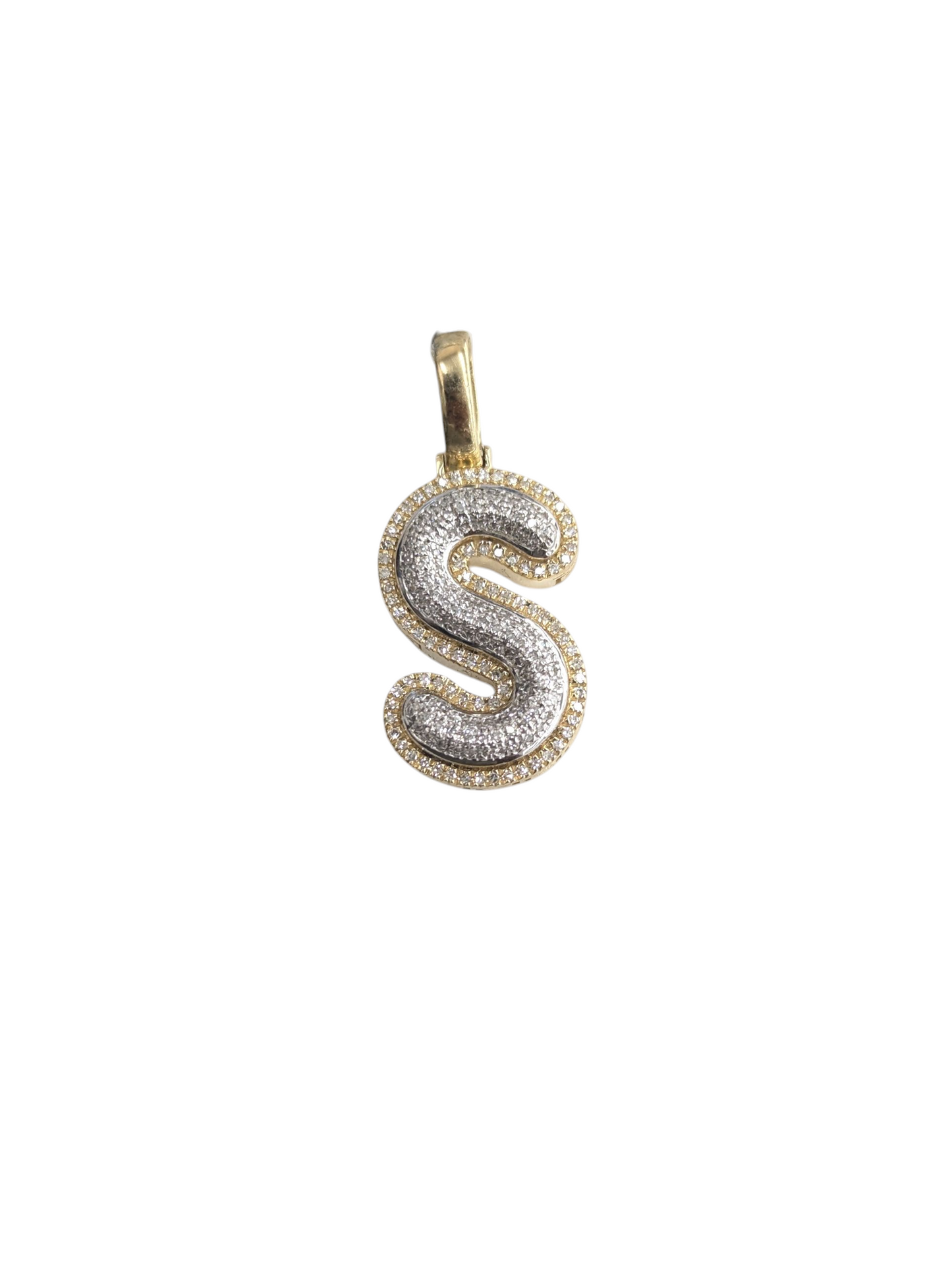 REAL DIAMOND 10KT TWO TONE BUBBLE LETTER A- Z PENDANT