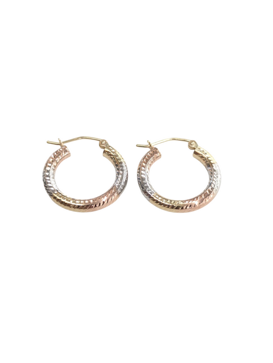 14KT REAL GOLD TRICOLOR HOOP EARRING