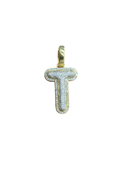 REAL DIAMOND 10KT TWO TONE BUBBLE LETTER A- Z PENDANT