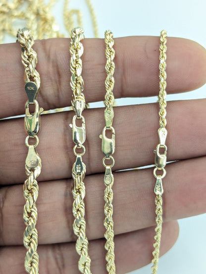 10kt Real Gold Hollow Rope Chain 2mm 3mm 4mm 5mm