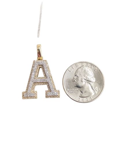 REAL DIAMOND 10KT TWO TONE BLOCK LETTER A- Z PENDANT