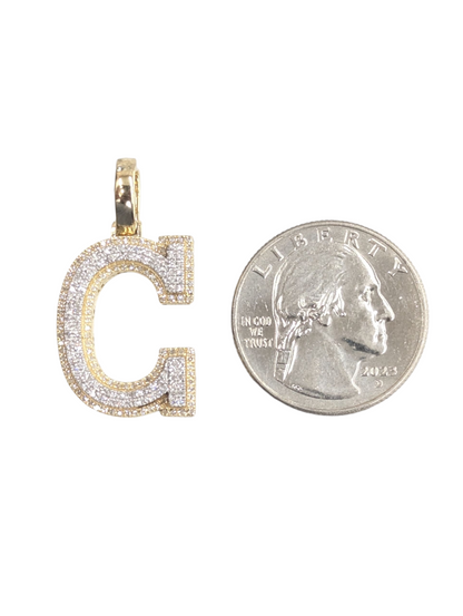 REAL DIAMOND 10KT TWO TONE BLOCK LETTER A- Z PENDANT