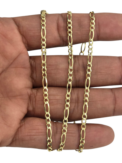 14KT REAL GOLD FIGARO CHAIN 3.1 MM FOR MEN AND WOMEN