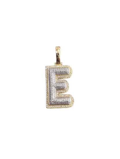 REAL DIAMOND 10KT TWO TONE BUBBLE LETTER A- Z PENDANT