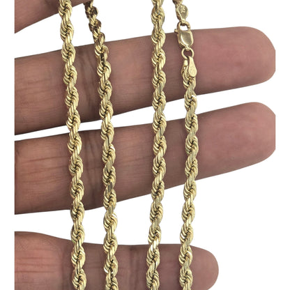 10KT REAL YELLOW GOLD SOLID ROPE CHAIN 4MM FOR MEN AND WOMEN