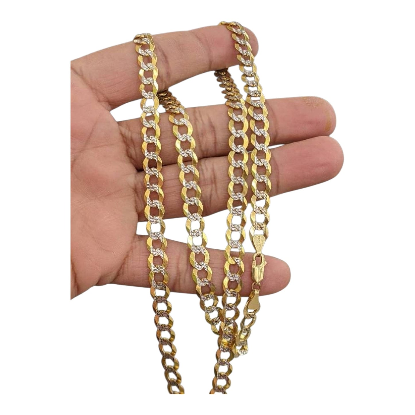 14KT REAL GOLD SOLID CUBAN DIAMOND CUT CHAIN 7 MM