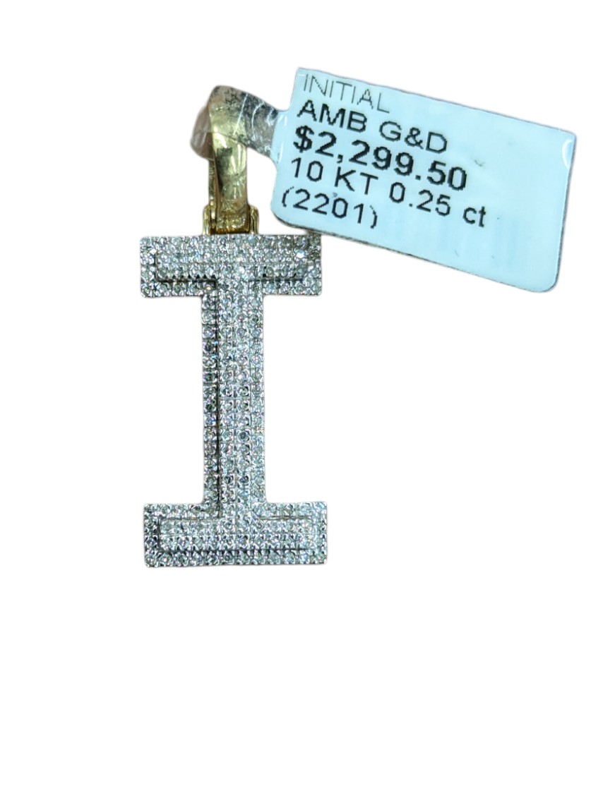 Real Diamond 10kt Yellow Gold Initial A - Z Pendant