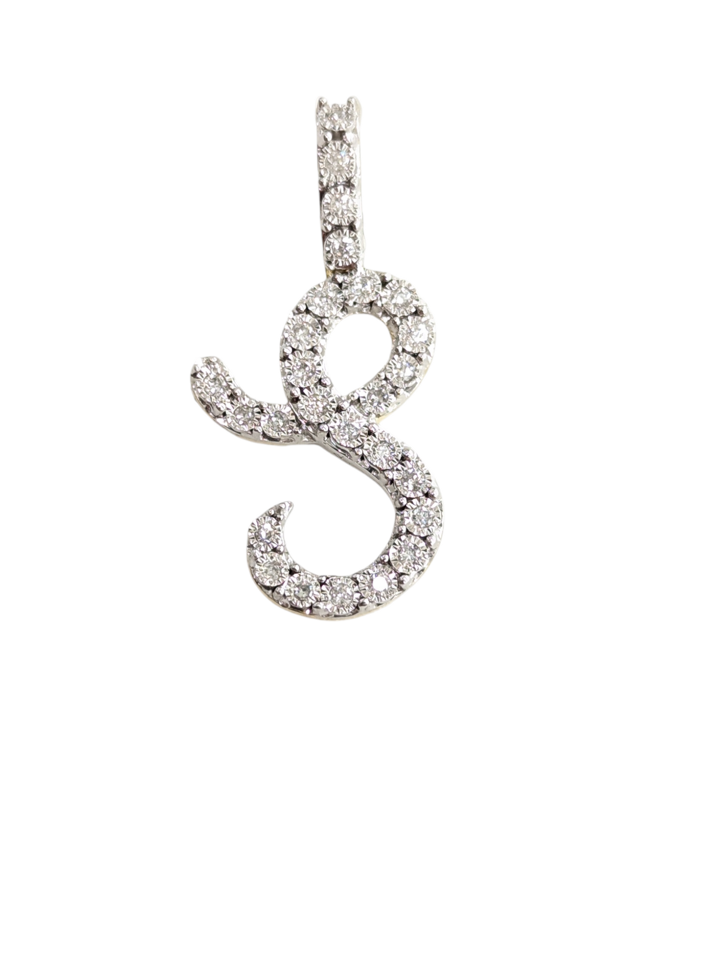 Real Natural Diamond 10kt Yellow Gold Cursive Letter A - Z Pendant