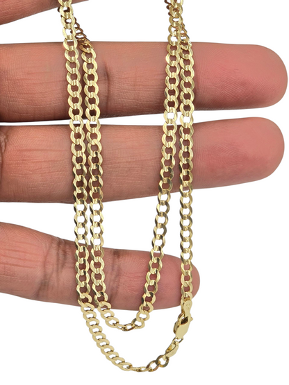 14KT REAL GOLD SOLID CUBAN CURB CHAIN 3.7 mm FOR MEN AND WOMEN